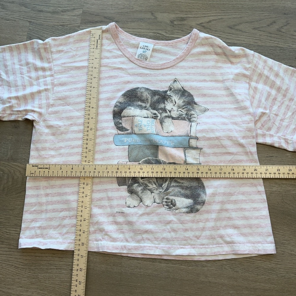 99s USA Vtg Sleeping Cats Print T-shirt One Size S Retro Granola Cat Women's - Picture 6 of 8
